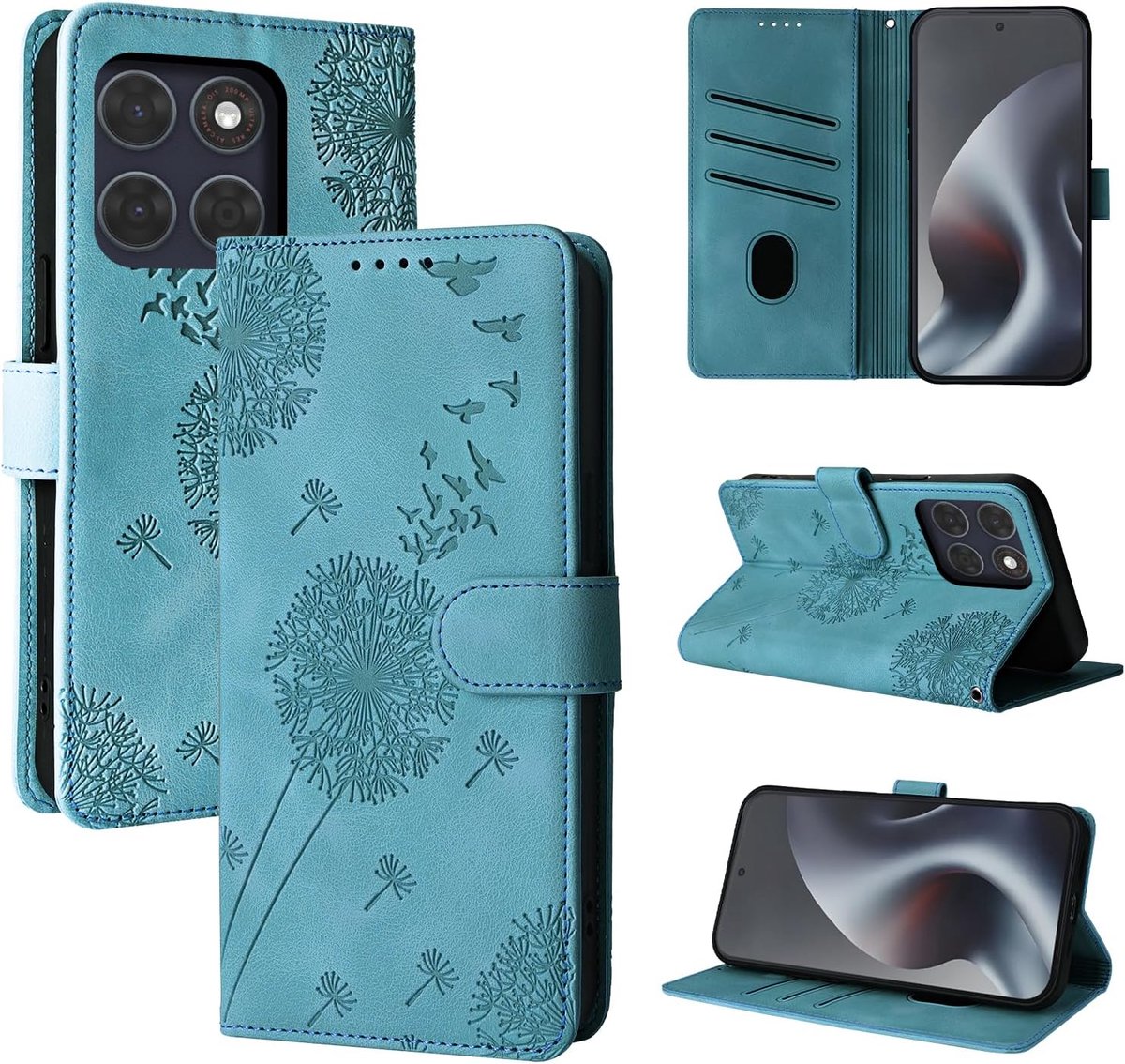 Telefoonhoesje voor Motorola Moto G87 5G, paardenbloem, PU-leer, flip case, portefeuille, kaartvakken, magnetische telefoonhoes voor Motorola Moto G87 5G, blauw