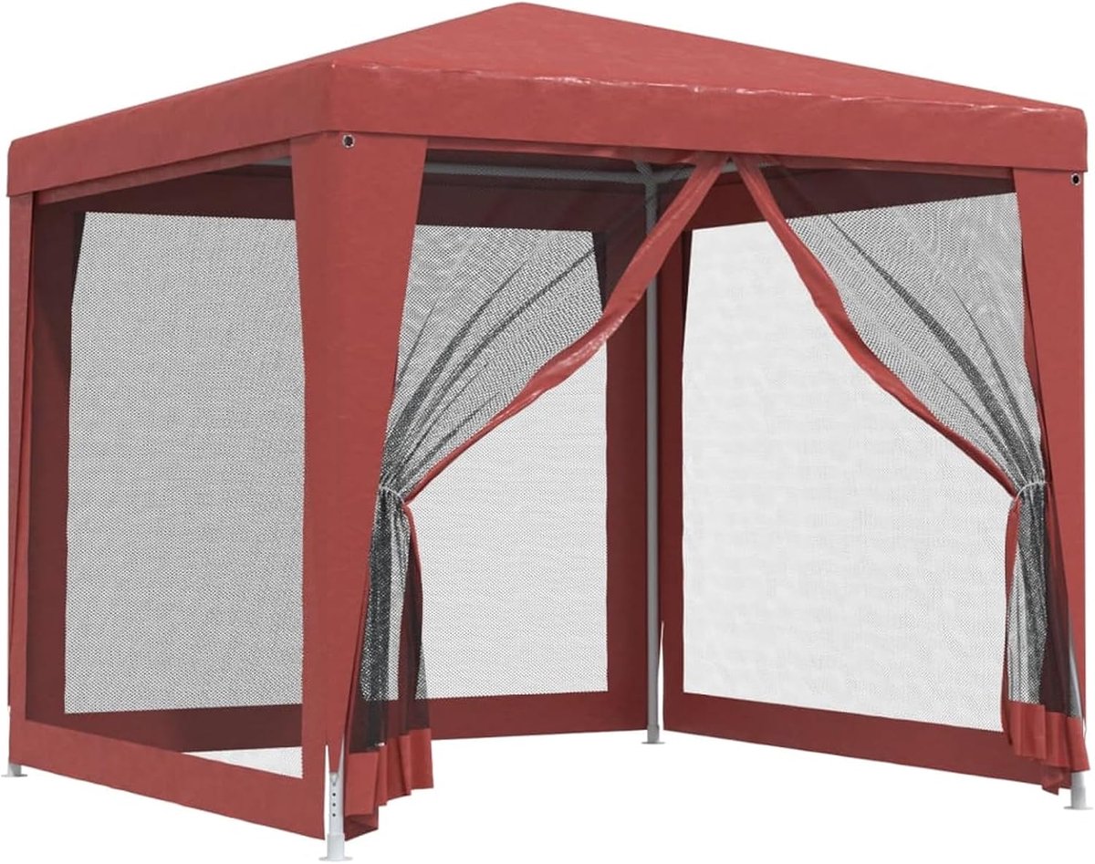 Partytent met mesh-zijwanden, 2 x 2 m, wit, PE-dak, uv-bestendig, waterafstotend, ijzeren frame, 4 mesh-zijkanten met ritssluiting, voor outdoor-evenementen, tuinfeesten