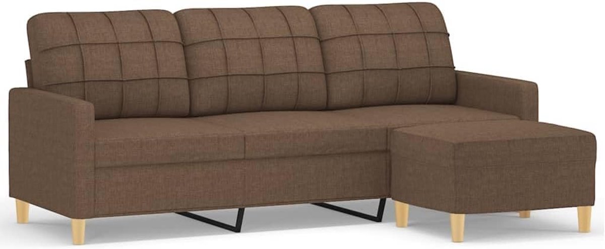 3-zitsbank met kruk, bruin, 180 cm, stof voor woonkamer, kantoor, slaapkamer, logeerkamer
