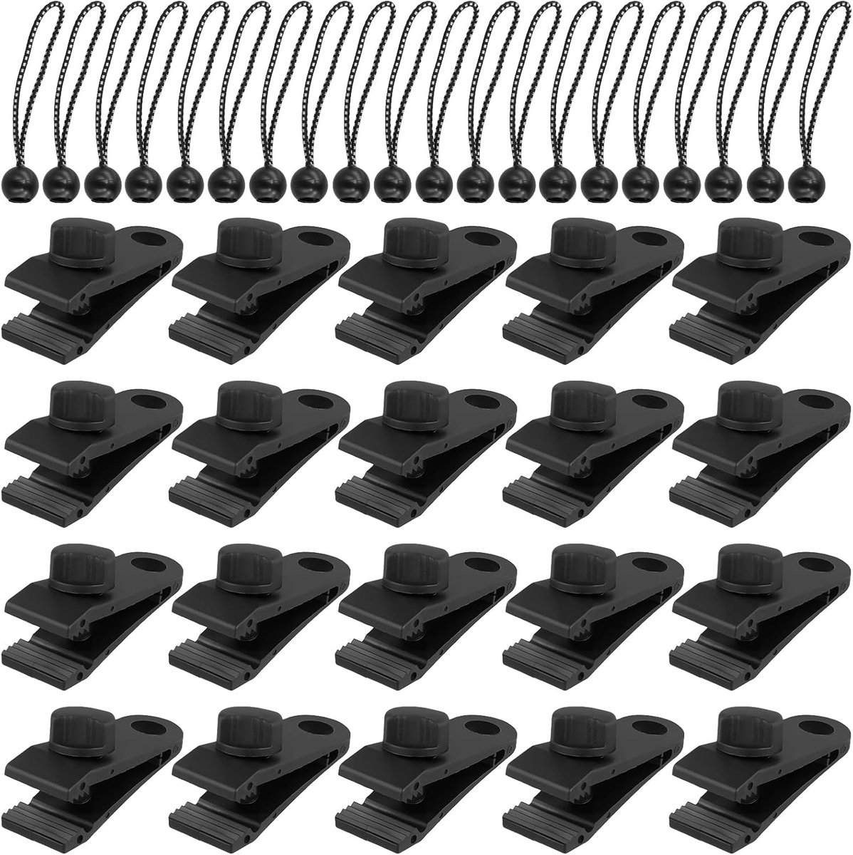 Dailygoods- Dekzeilclips Set 40 Stuks - Zware Dekzeilclips - Bungeekoorden - Multifunctionele Luifelclip - Campingaccessoires - Robuuste Kunststof Con