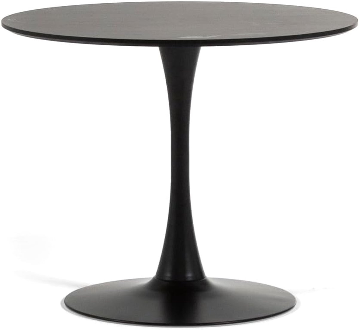Tulptafel voor binnen, 90 cm diameter, voor 4 personen, keuken, eetkamer, kantoor, klassieke moderne stijl, met MDF-plaat in houtlook en mat gelakte metalen voet Orlando (zwart)