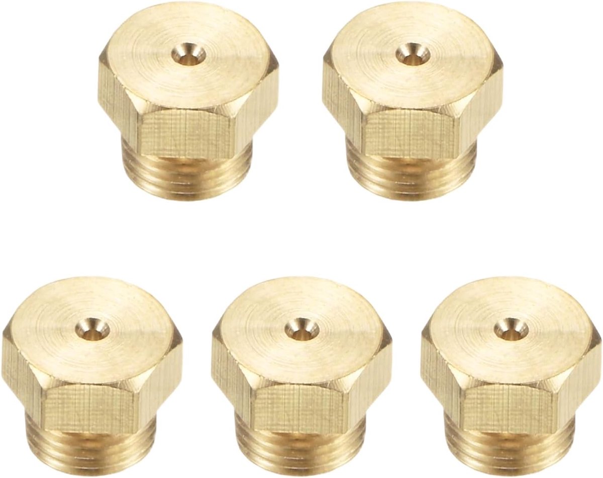 5-pack propaan gas opening mondstuk conversie kit, 0,68 mm/0,08 cm messing fornuis oven opening conversie kit voor propaan LPG gaspijp/boiler/doe-het-zelf brander onderdelen [M5 x 0,5 mm]