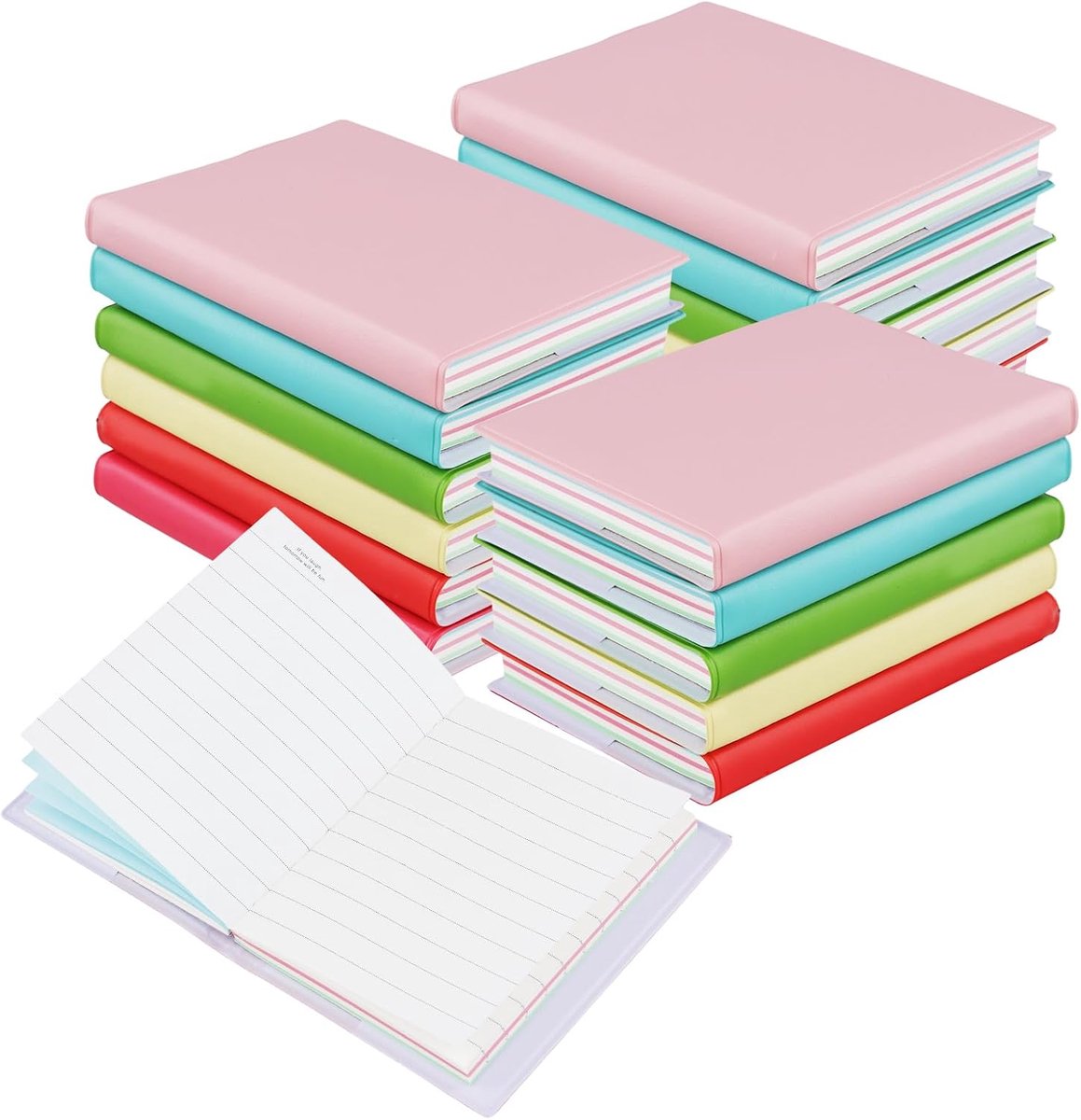 Dailygoods- Notitieboek Mini 18 Stuks - Draagbaar Dagboek - Imitatie-Lederen Omslag - 8 x 10 cm - 100 Vellen - Levendige Kleuren - Notitieblok