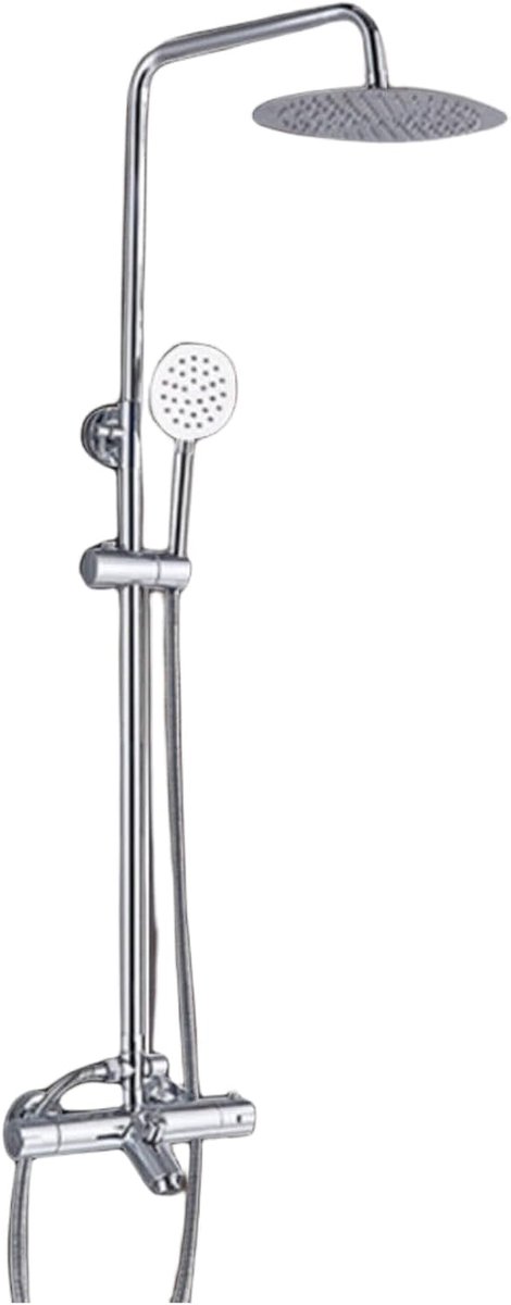 Douchesysteem met thermostaat, doucheset met armatuur, complete set, waterval, doucheset voor badkamer en hoteldouches, 81-117 cm douchestangen, metaal, zilver