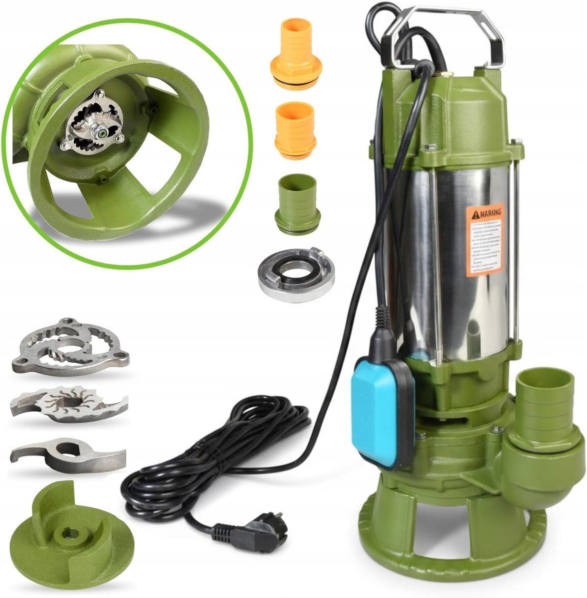 Dompelpomp met Versnipperaar 1500R met Dubbel Snijmes (1500 W, 21.600 l/u, Opvoerhoogte 15 m) – Pomp voor Septische Put, Afvalwater en Vervuild Water – Kelderpomp met Vlotter
