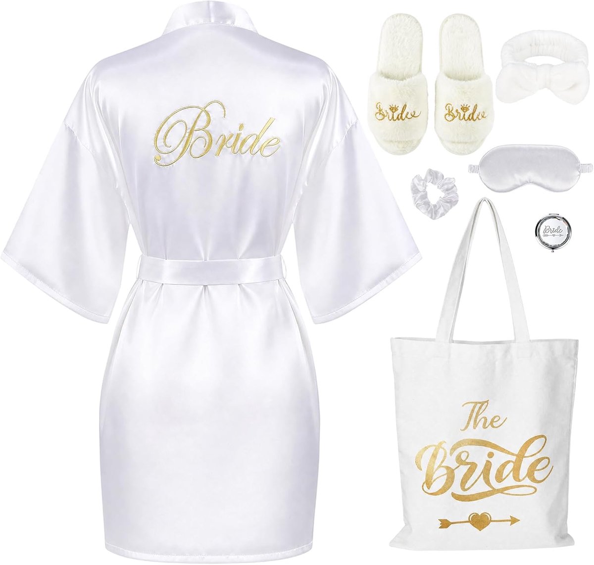 7 stuks bruid cadeau voor bruidsfeest, bruid, badjas, haarelastiek
