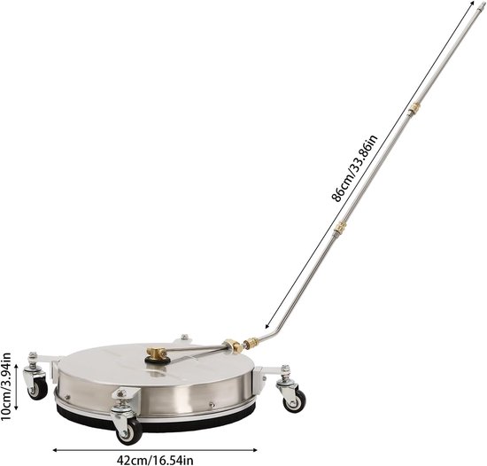 Oppervlaktereiniger voor auto en terras, 4000 psi/4 GPM, slijtvaste roestvrijstalen koperen constructie, met telescoopstang (86 cm) en 4 wielen — afbeelding 2