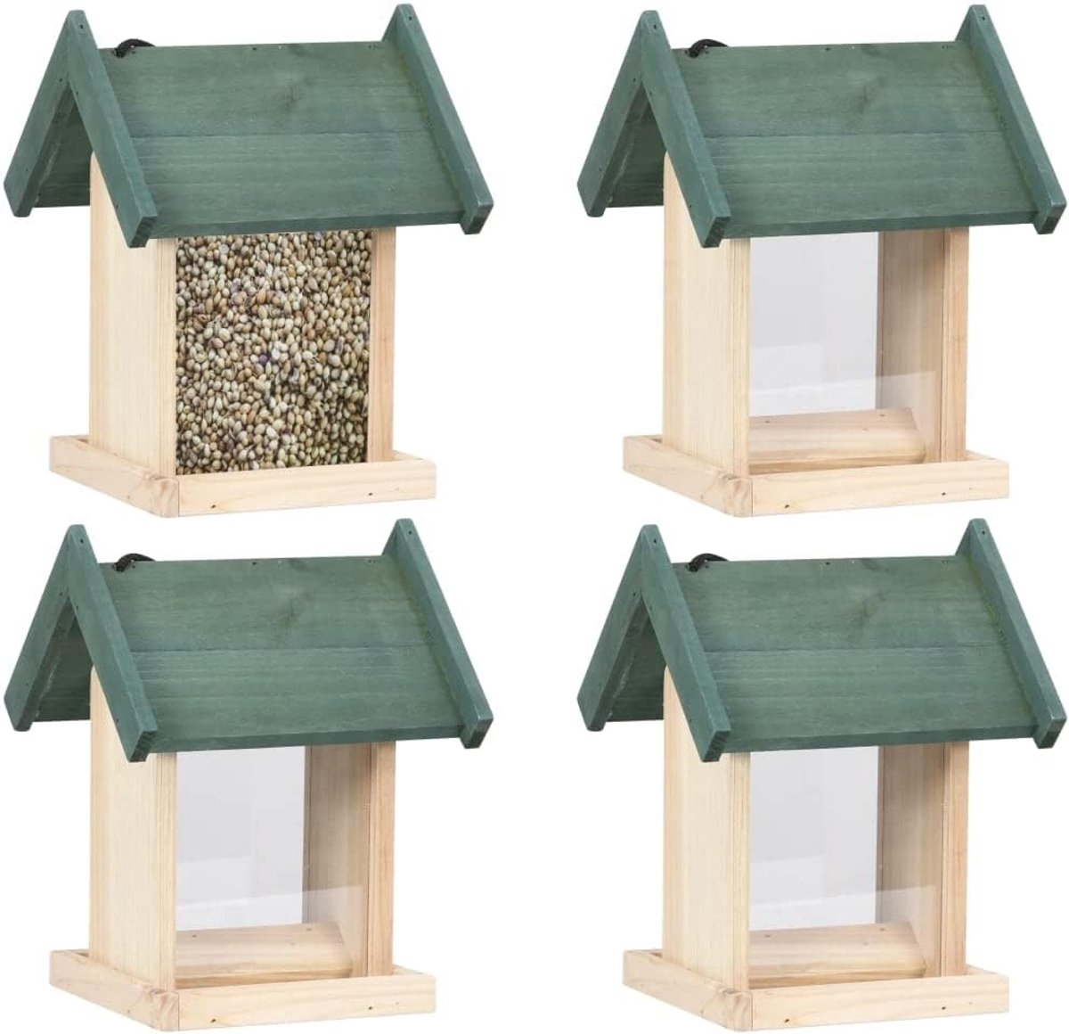 Set van 4 van dennenhout, weerbestendig vogelvoederstation voor tuin, balkon en terras