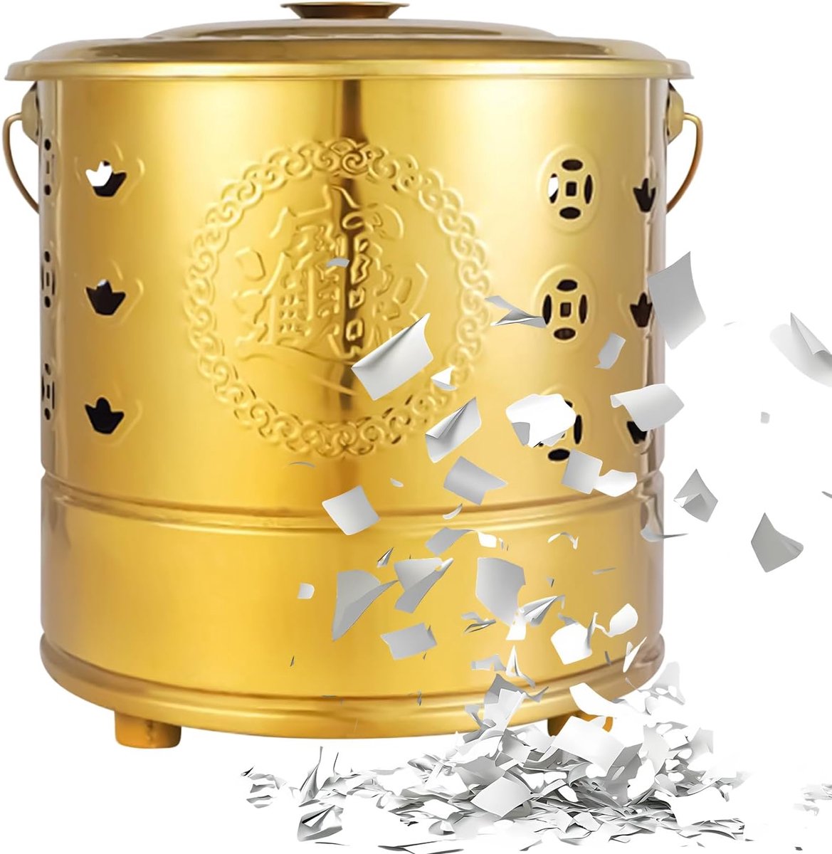 Barrel, roestvrij staal verbrandingsoven papier geld kan, gunstig vat met deksel en draaggreep voor rituelen begrafenis ceremonie Qingming Festival