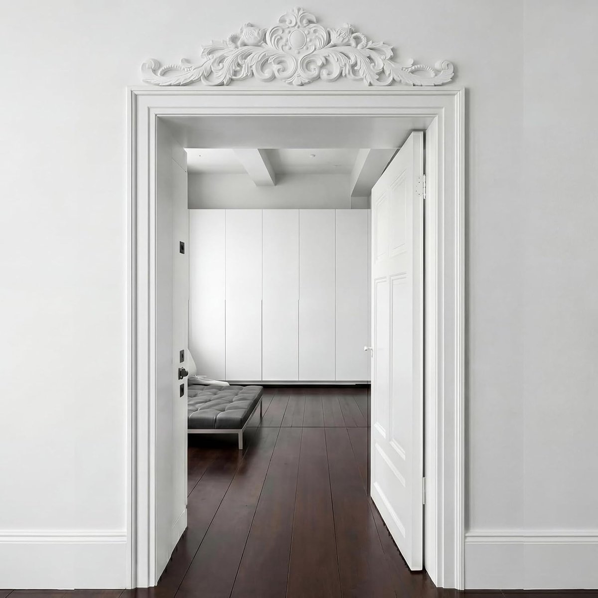 11" H x 43" B x 1" P Deurframe Molding Pediment over Deur Groot PU Venster Frame Decor Franse Land Decoratie voor Thuis Woonkamer Entryway Wall Art (Elegante Stijl)