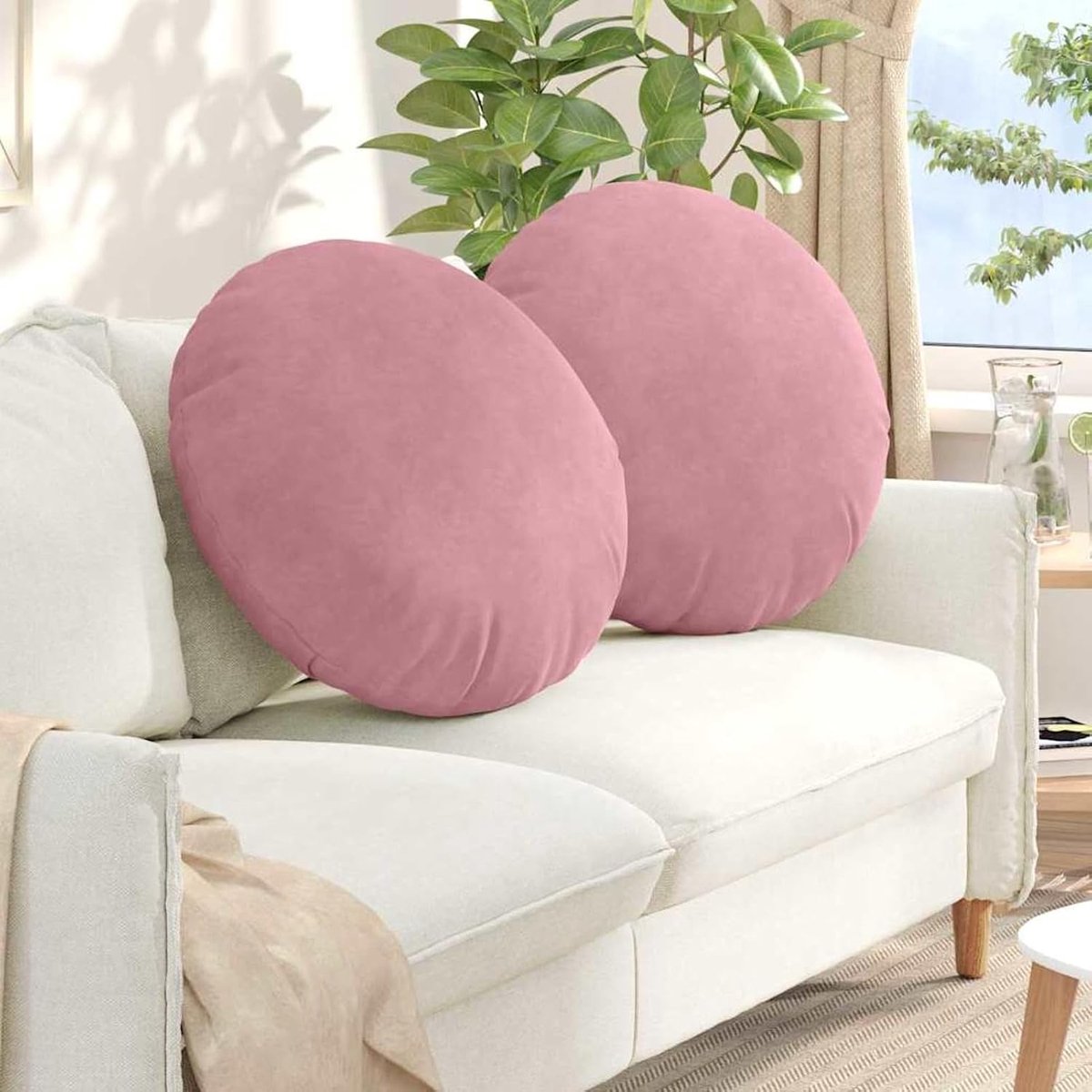 Zitkussen 2 stuks roze Ø80 x 29 cm fluweel, stoelkussens zachte zitkussens outdoor kussens voor woonkamer tuin camping horeca bistro terras 42014252