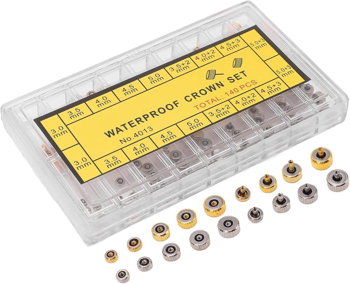 Dailygoods- Horloge Kroon 140 Stuks - Roestvrij Stalen Onderdeel - Reparatie Accessoires - Compact en Draagbaar - Diverse Groottes - Lange Levensduur