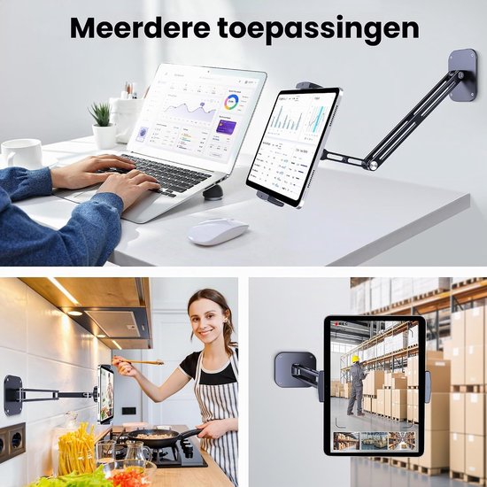 Version Tablet Wall Mount Holder, 15" Aluminium Wall Mount for iPad met 360° verstelbare roterende basis voor iPad Pro Air Mini, Galaxy Tab, alle 4,7-13" telefoons en tablets (lange — afbeelding 5