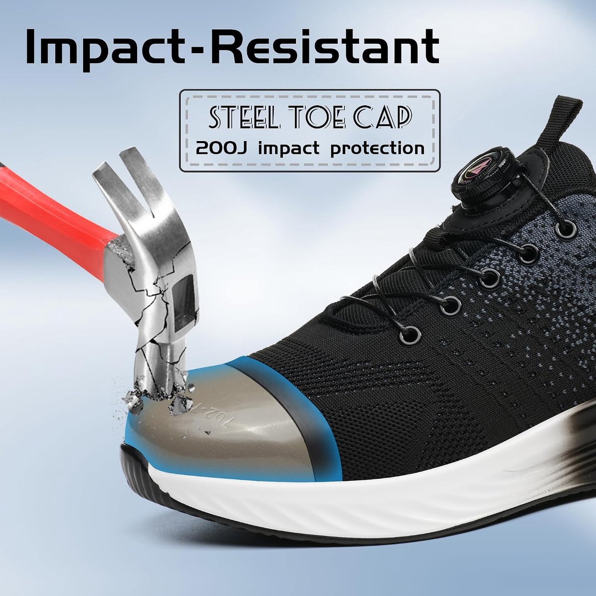 Werkschoenen met Stalen Neus Lichtgewicht Antislip Werkveiligheidsschoenen Ademend Comfortabel Werksneakers met Draaiknop