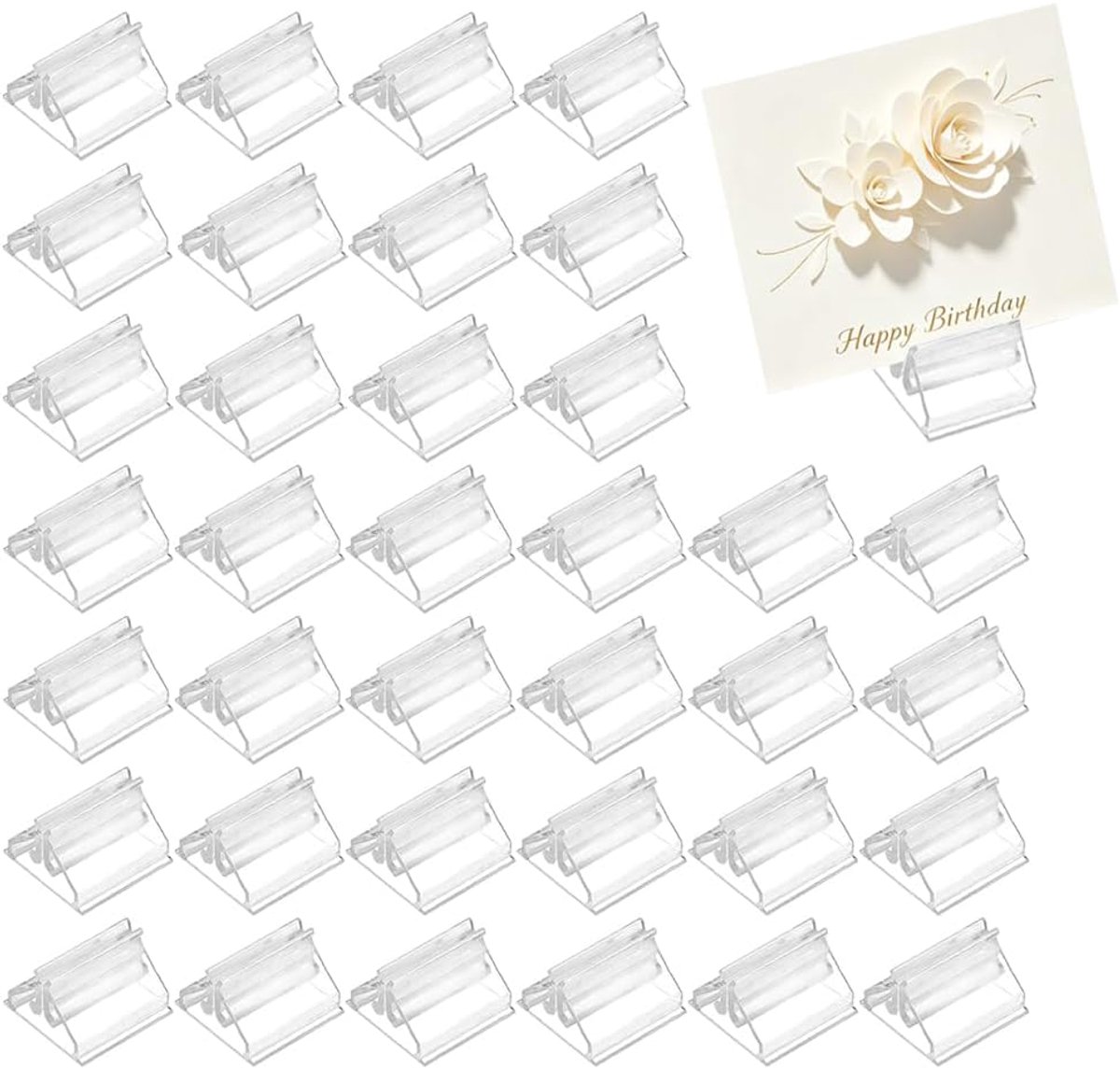 36 stuks acryl kaartenstandaards doorzichtige plastic spelkaartenstandaards fotohouders tafelmenu en tafel naamhouders voor bruiloft memo's, foto's, display, feestgunst prijskaartjes anti-slip