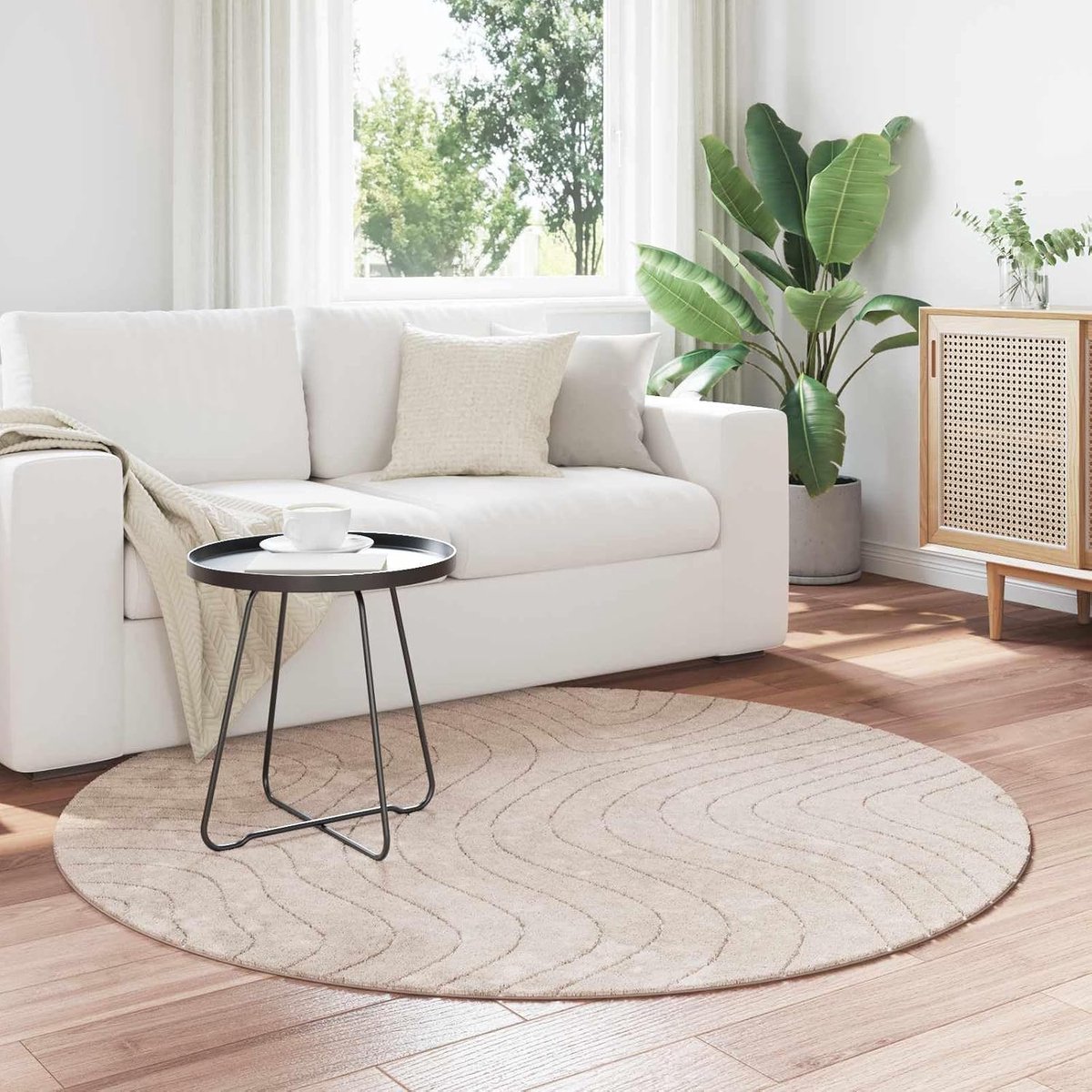 Tapijt Palmeras van polyester, beige, Ø 160 cm