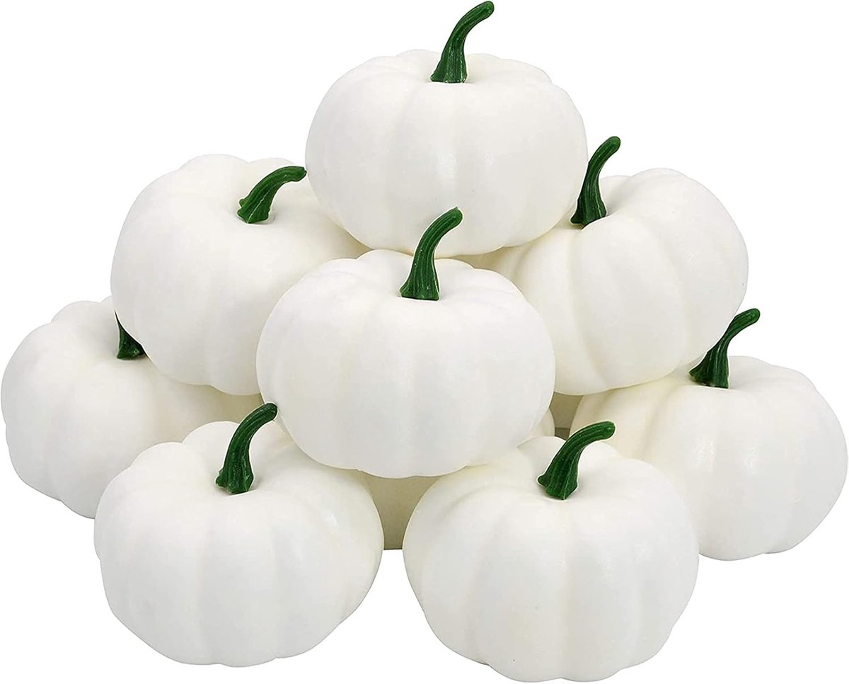 12 stuks kleine kunstmatige levensechte pompoen herfst oogst mini pompoenen voor huis tuin, herfst oogst decor, Thanksgiving of Halloween decoratie (wit)