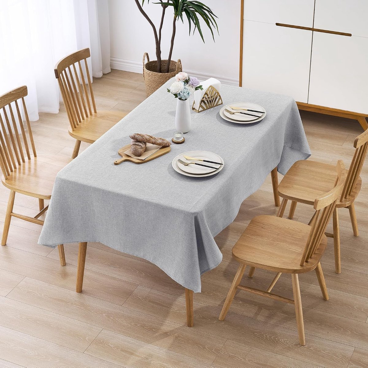 Tafelkleed Wterafstotend Linnenlook - Vlekbescherming, Wasbaar - Tuintafelkleed Buiten, Tafelkleed Eettafel - Grijs - 110x140 cm