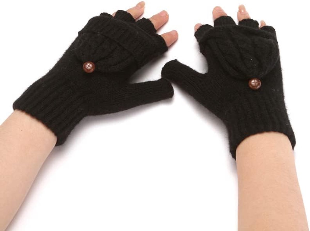 Handschoenen, vingerloos, warme handschoenen met inklapbare vingertoppen in gemeenschappelijke maat, voor dames en meisjes, ❱❱, One Size