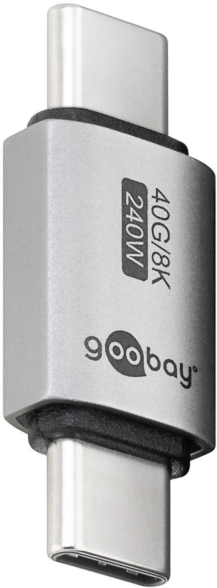 Goobay USB-C-adapter recht, USB4, USB-C naar USB-C, zilveren, gender changer