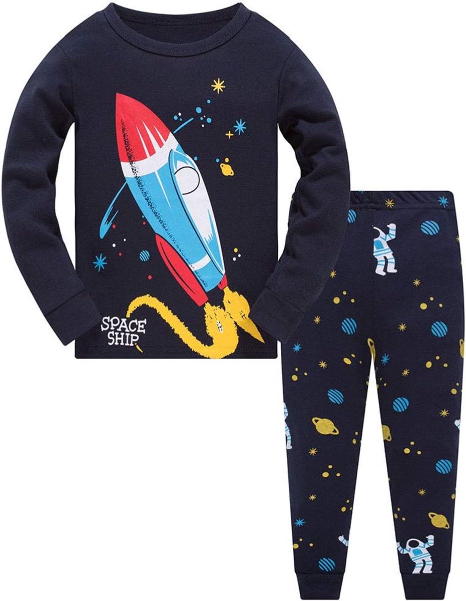 Astronaut, haai, lange mouwen, tweedelige pyjama voor kinderen van katoen, pyjamaset voor de winter, Kerstmis, nachtkleding in de maten voor 1-12 jaar, 3-4 Jaar