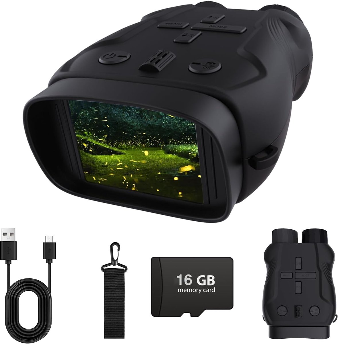 Kindercamera en nachtzichtapparaat voor jongens en meisjes, kerst- en verjaardagscadeaus, verrekijker nachtzicht met 16 GB geheugenkaart (zwart)