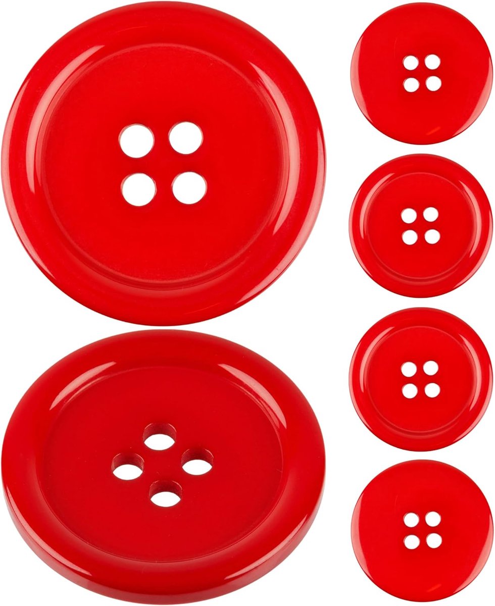 Knopen voor kleding, 6 stuks, 4-gaats, Ø 40,6 mm, in rood, van polyester, maat 64L, knopen van hars voor jas, mantel, overhemd, poloshirt, doe-het-zelf knoop van hars, wasknopen, basisknoop