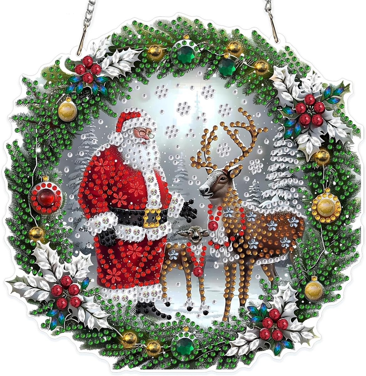 5D kerst diamant schilderij Wapiti hanger met ketting, doe-het-zelf kit voor volwassenen en kinderen, perfect voor kerstdecoratie en geschenken voor tuin en huis