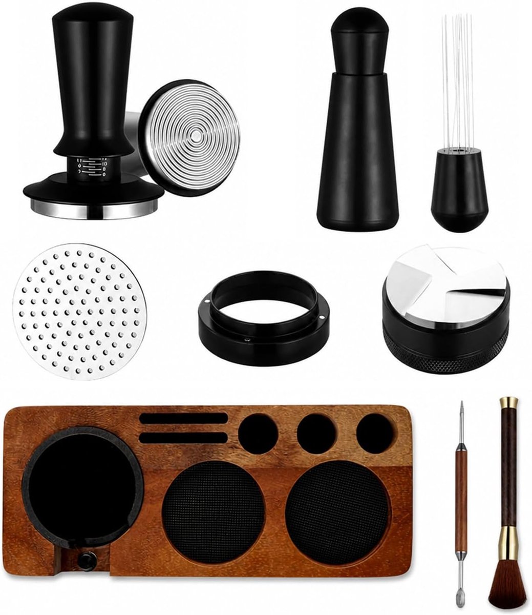 Tamperset met tamperstation, universeel voor barista koffie tamper station barista accessoires set tamper koffie tamping standaard voor zeefdrager tamper caffee leveler WDT Tool-51 mm