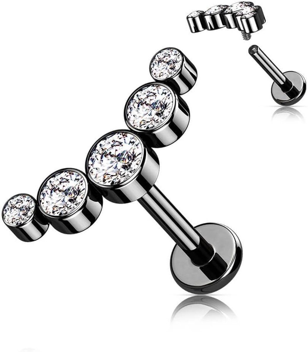 Labret kastvatting 5 zirkonia binnendraad piercing oorsteker helix tragus