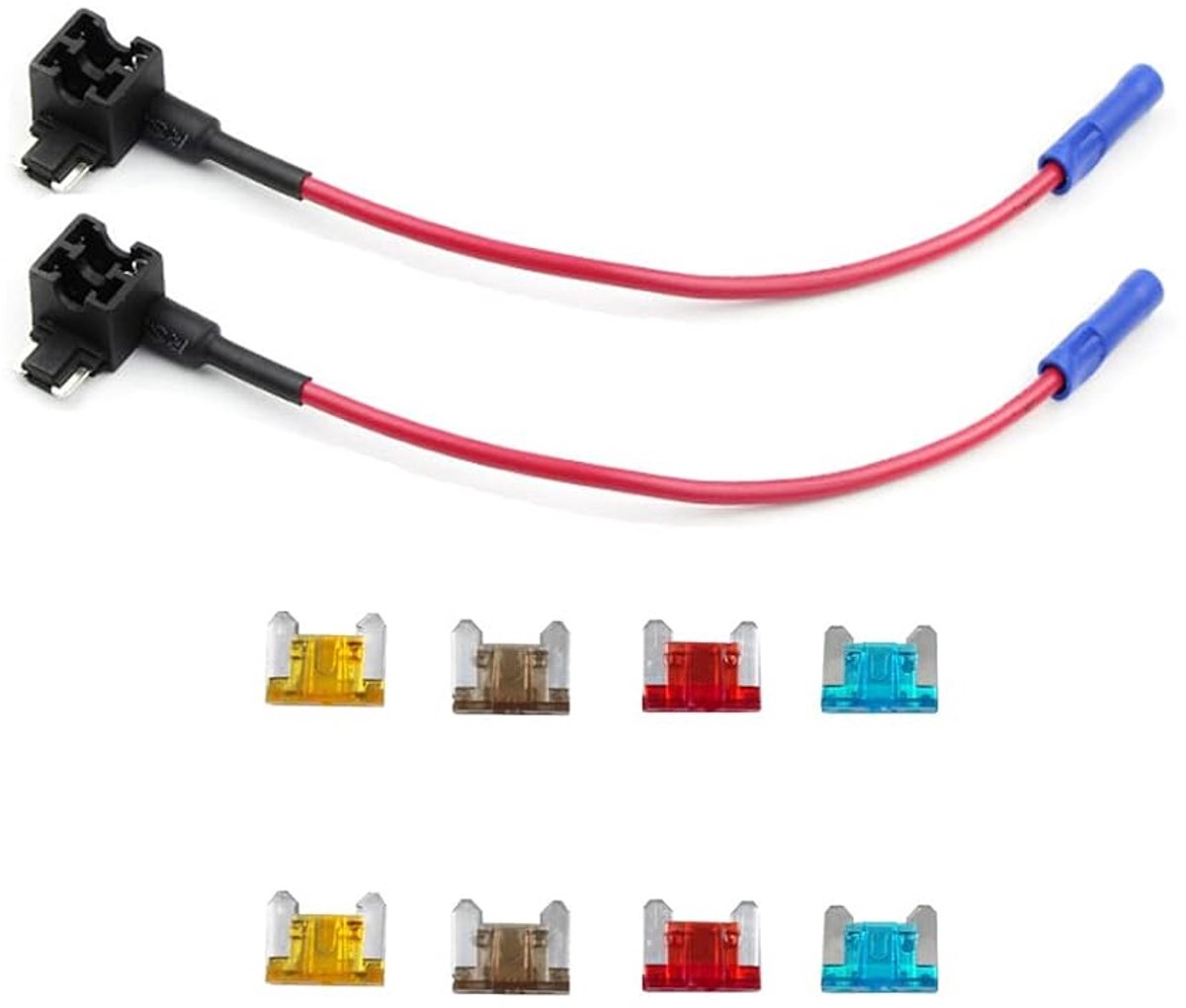 16 Gauge Add-a-Circuit zekering Tap Adapter voor Mini Blade Type - 2 Stuks met 8 Low-Profile 5Apm-15Apm zekeringen