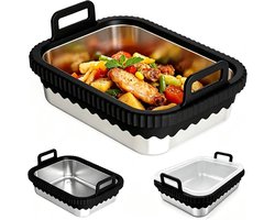 Airfryer roestvrij staal voor COSORI heteluchtfriteuse voor Ninja heteluchtfriteuse AF400EU AF500EU SL400EU AF451EU, roestvrijstalen airfryer accessoires, afneembare siliconen ring (zwart