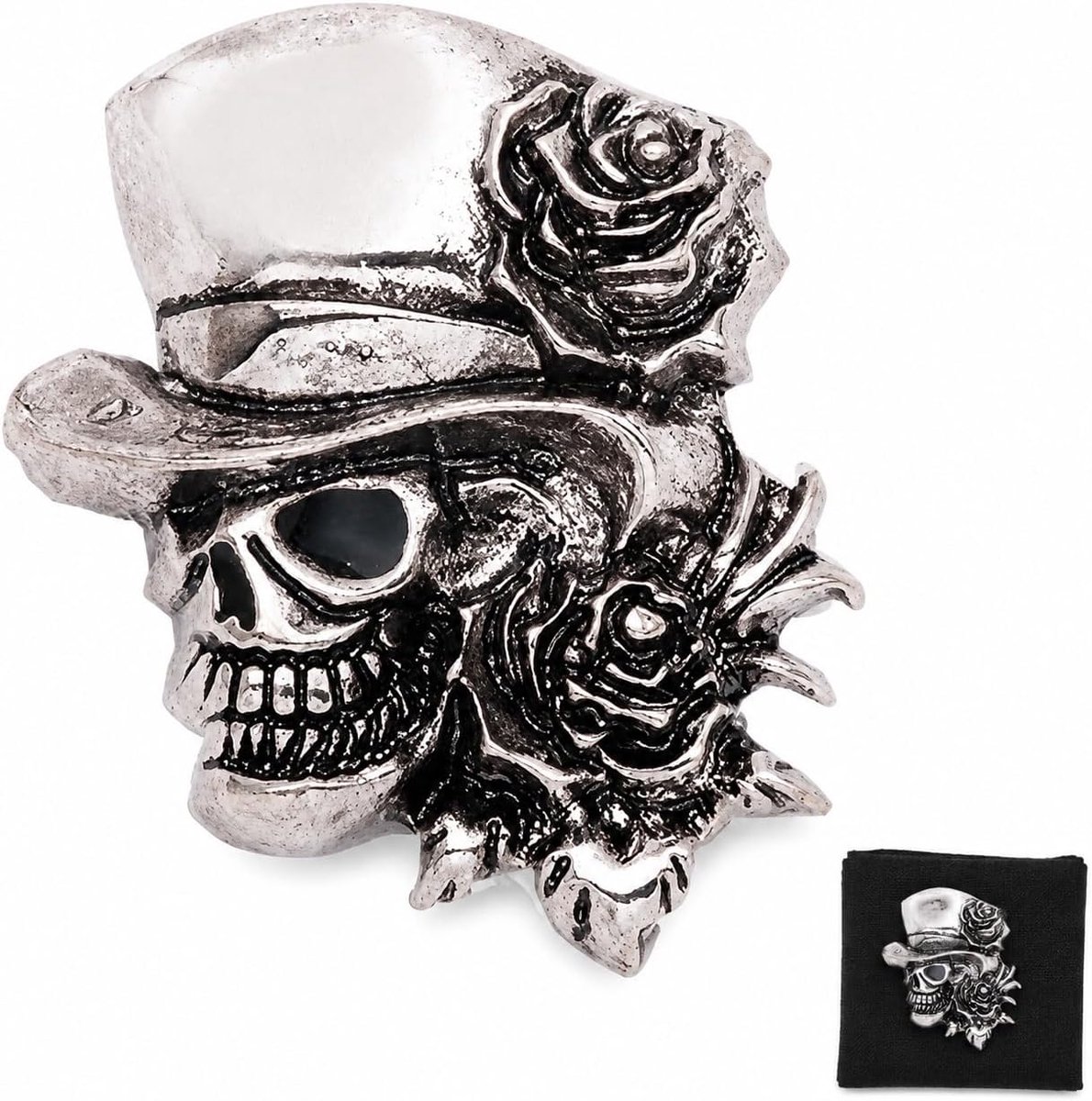 Punk Schedel reversspeldje Halloween schedel skelet met hoed en roos bloem broche pin voor feest