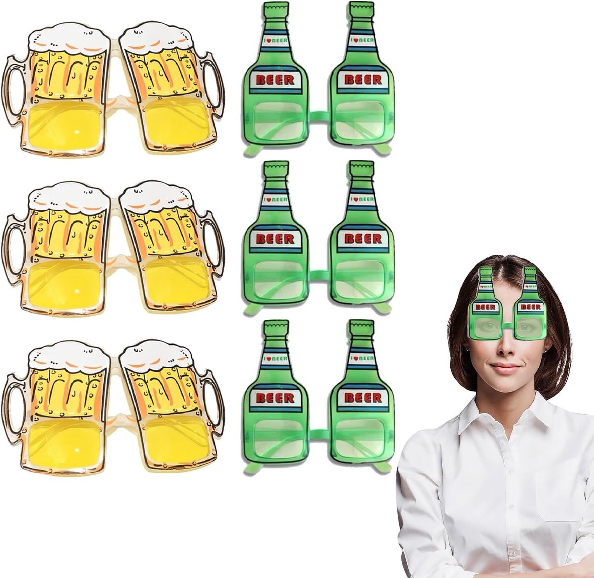 Set van 6 Grappige Zonnebrillen voor Bierliefhebbers, Ideaal voor Feestjes en Verkleedpartijen