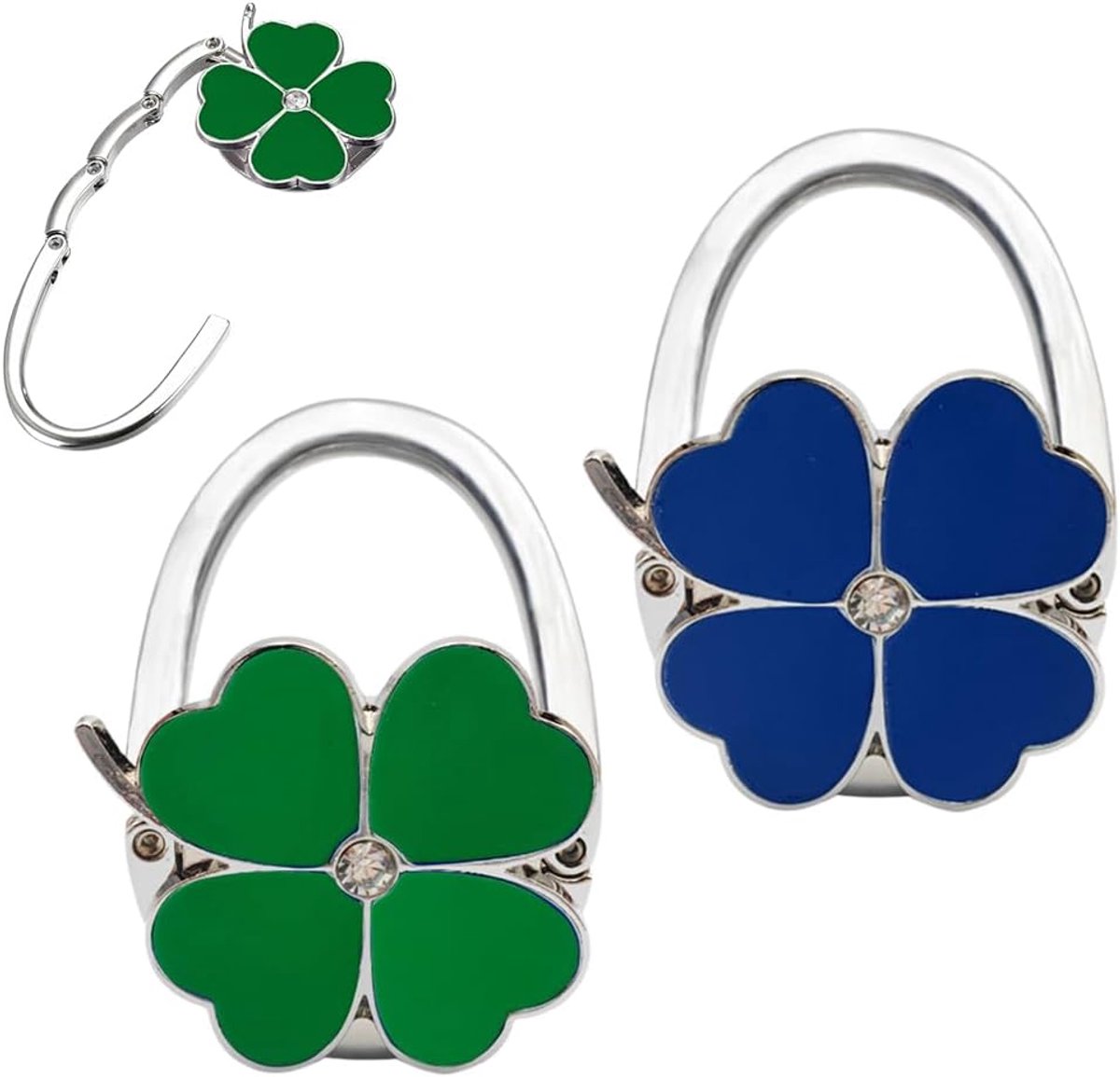 Vier haken, tafeltas, opvouwbare haken, deur, tafeltas, houder, elegante handtas, accessoire voor dames, praktische tashaken (groen en blauw-1)