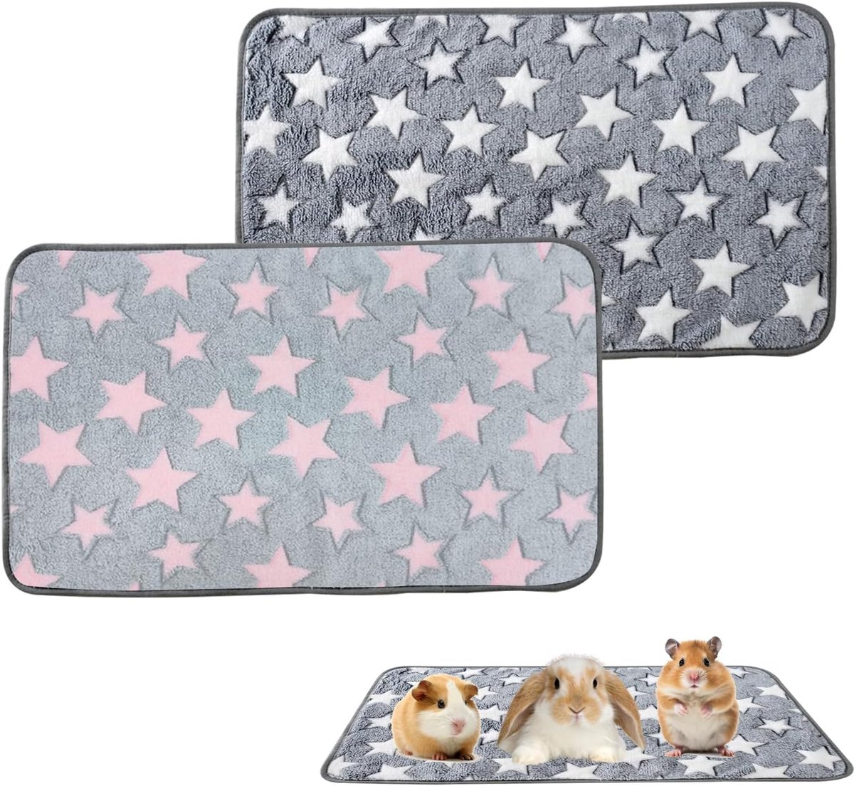 2 dekens voor kleine dieren, absorberende herbruikbare pipi-pads voor cavia's, konijnen, hamsters, puppy's, pipi-pads, konijnen (grijs + roze, 50 x 70 cm)