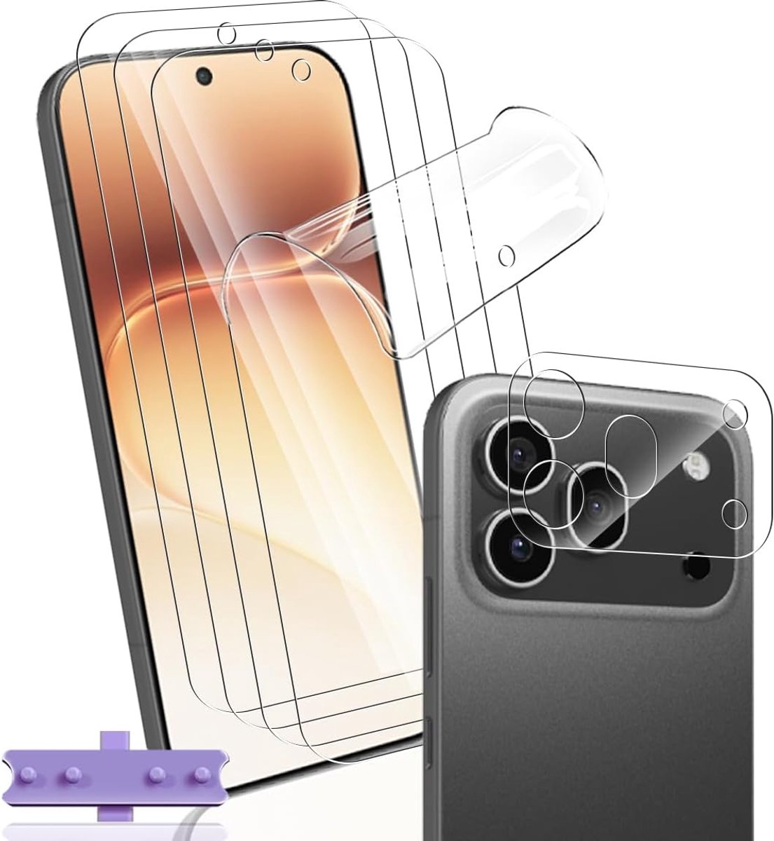 Displaybeschermfolie voor Honor 600 Pro niet-gehard glas, 4 stuks displaybeschermfolie flexibel + 1 stuk achtercamera van gehard glas, High Definition voor Honor 600 Pro