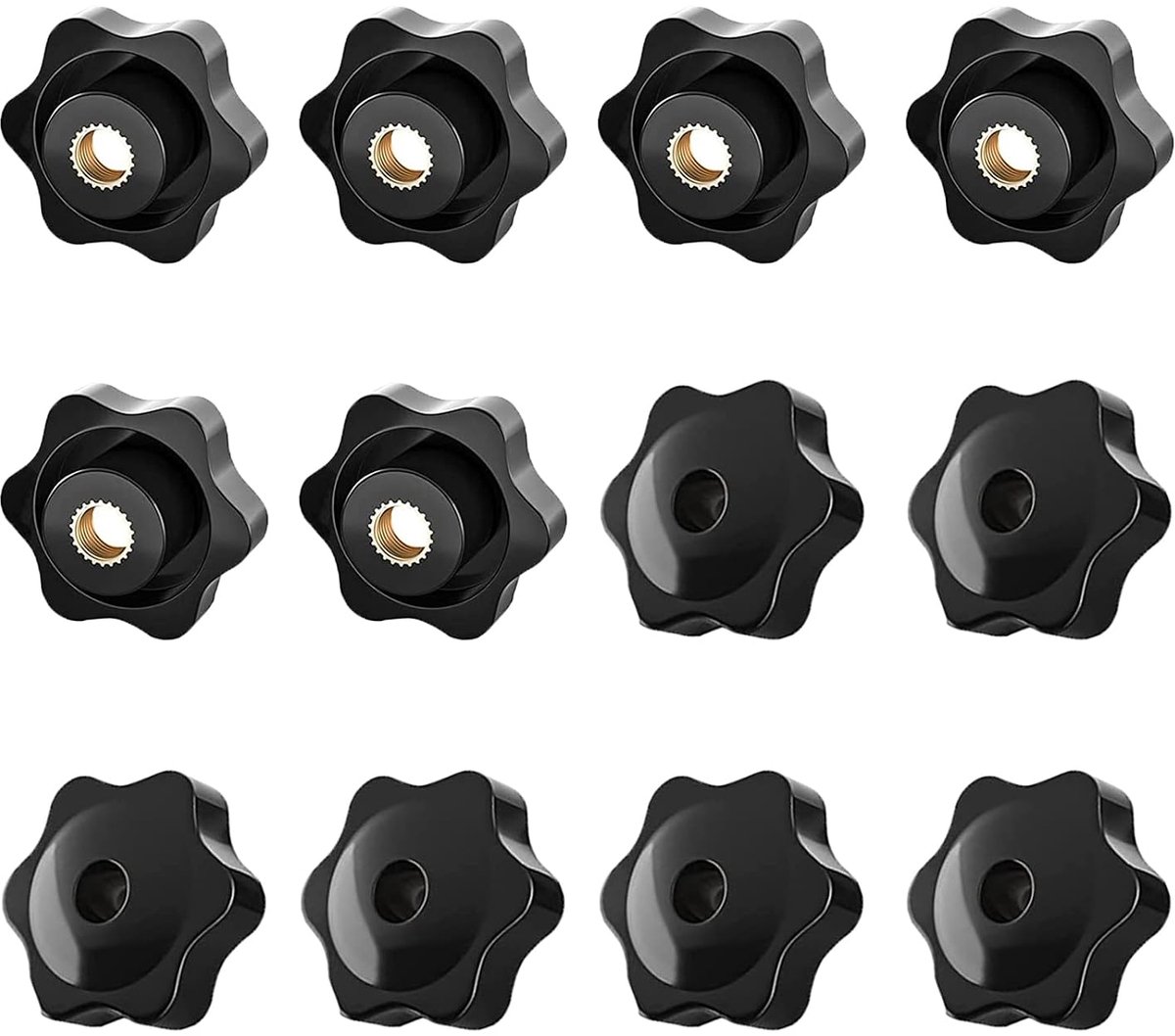 12 Stuks Ster Knop Schroef Duimschroef, Zwarte Kunststof Knop Moeren, M8 Binnendraad Klem Knop, voor Gereedschapswerktuigen, Mechanische Apparatuur, Meubeldecoratie