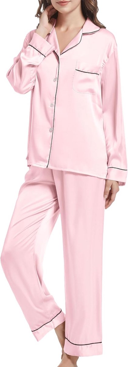 Damespyjama-set met lange mouwen, pyjamaset, tweedelige loungewear, lange nachtkleding, slaapshirt
