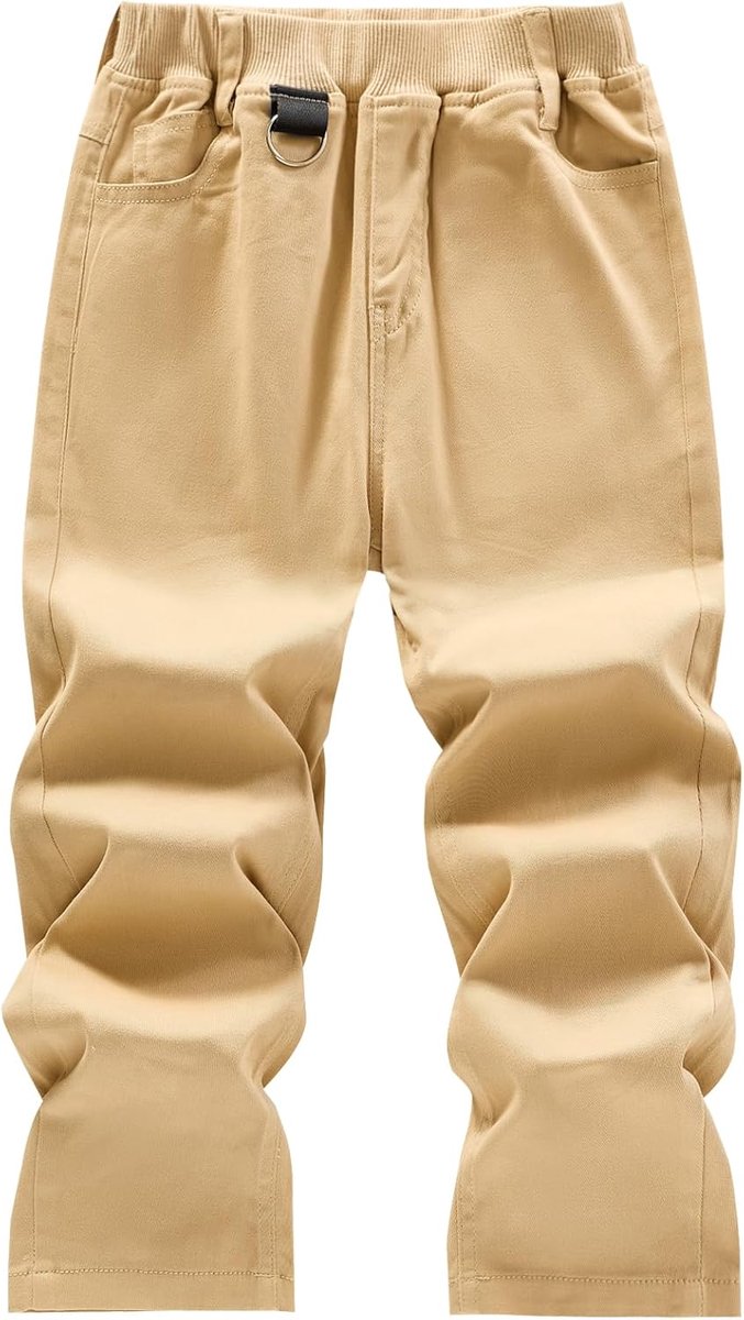 Effen Kleur Geribbelde Elastische Taille Met Hoepel Uniform Chino Broek voor Spelen & School
