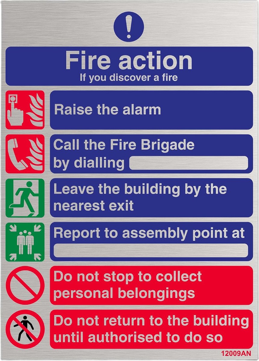 General Fire Action 6 Berichtenbord - 150mm x 200mm - 3mm geborsteld Alu Comp