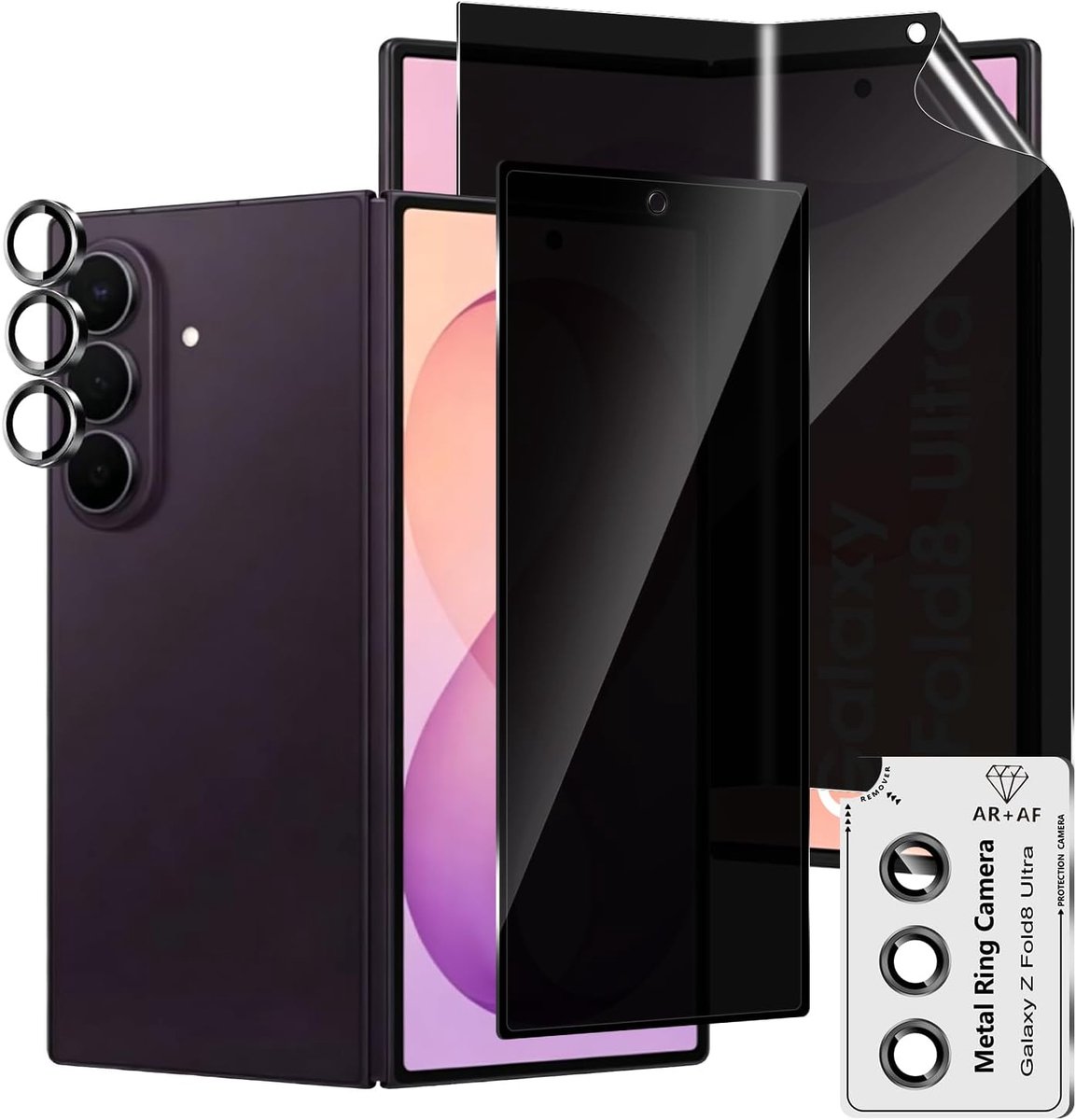 Beschermfolie voor Samsung Galaxy Z Fold 8 Ultra TPU bescherming tegen inkijk + anti-spy privacy privacyfolie + camera pantserglas [1+1+1 stuks], 9H anti-kras anti-luchtbellen beschermglas