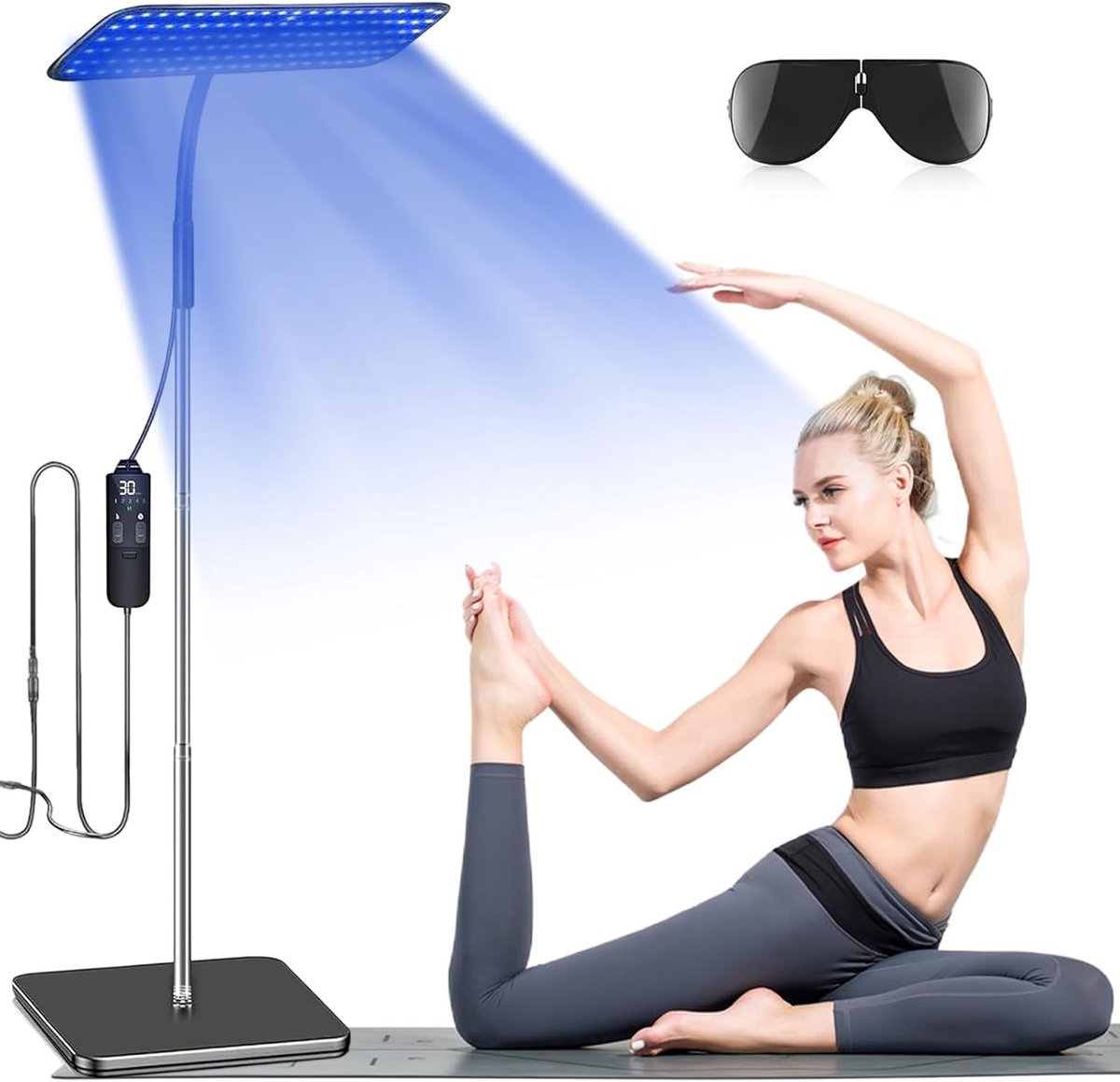 Solarium voor thuis, 50 W draagbare bruiningslamp met solariumbrille, bruiningslamp met versenkbare sokkel, 225 stuks 460NM+490NM blauwlichttherapieparels, gezichtsbruiner voor thuisgebruik