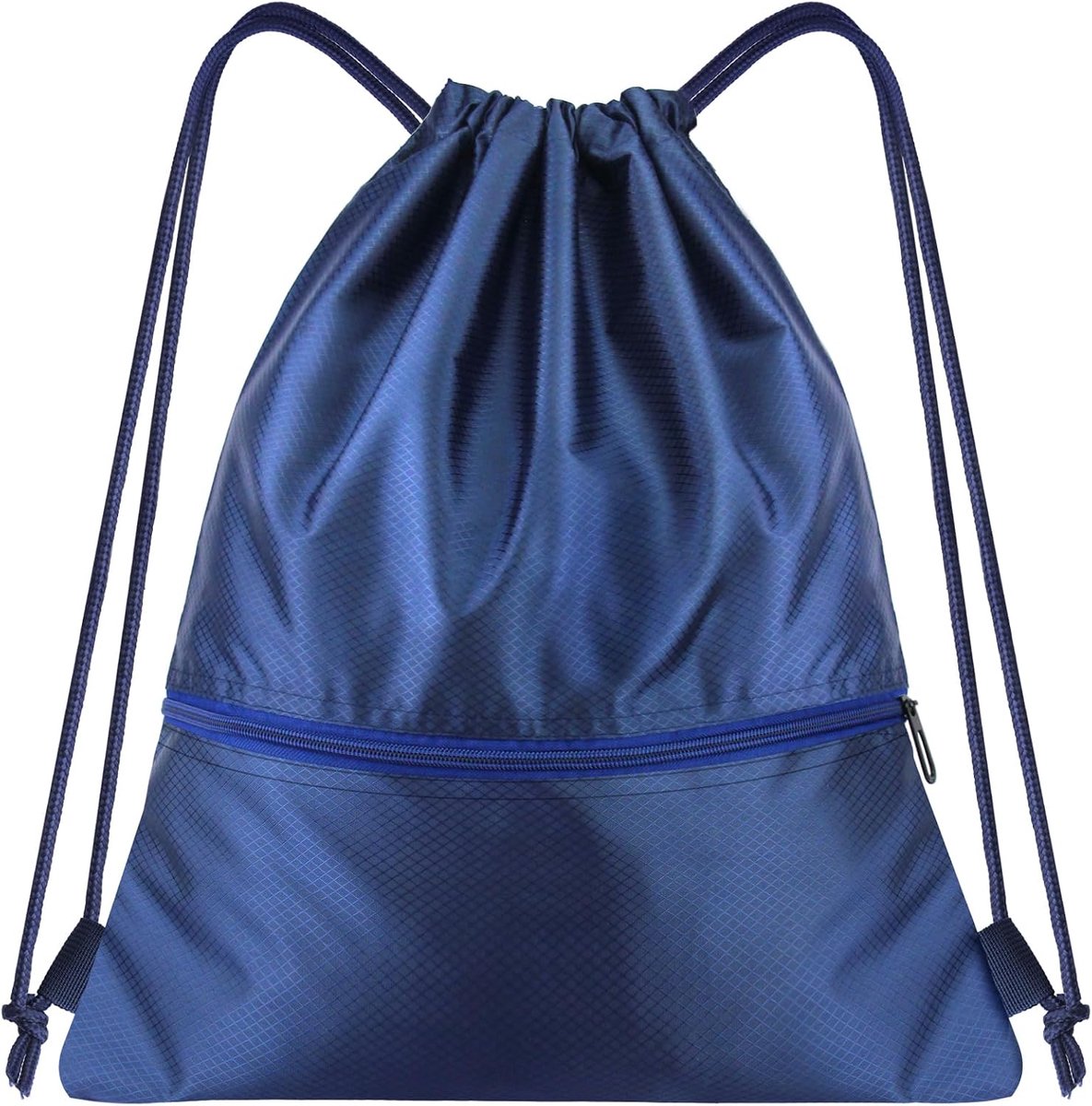 PE-tas met trekkoord, Cinch-rugzak met 2 ritszakken, waterdicht, lichtgewicht gymzak, voor zwemmen, sport, school, reizen, strand, heren en dames, Blauw