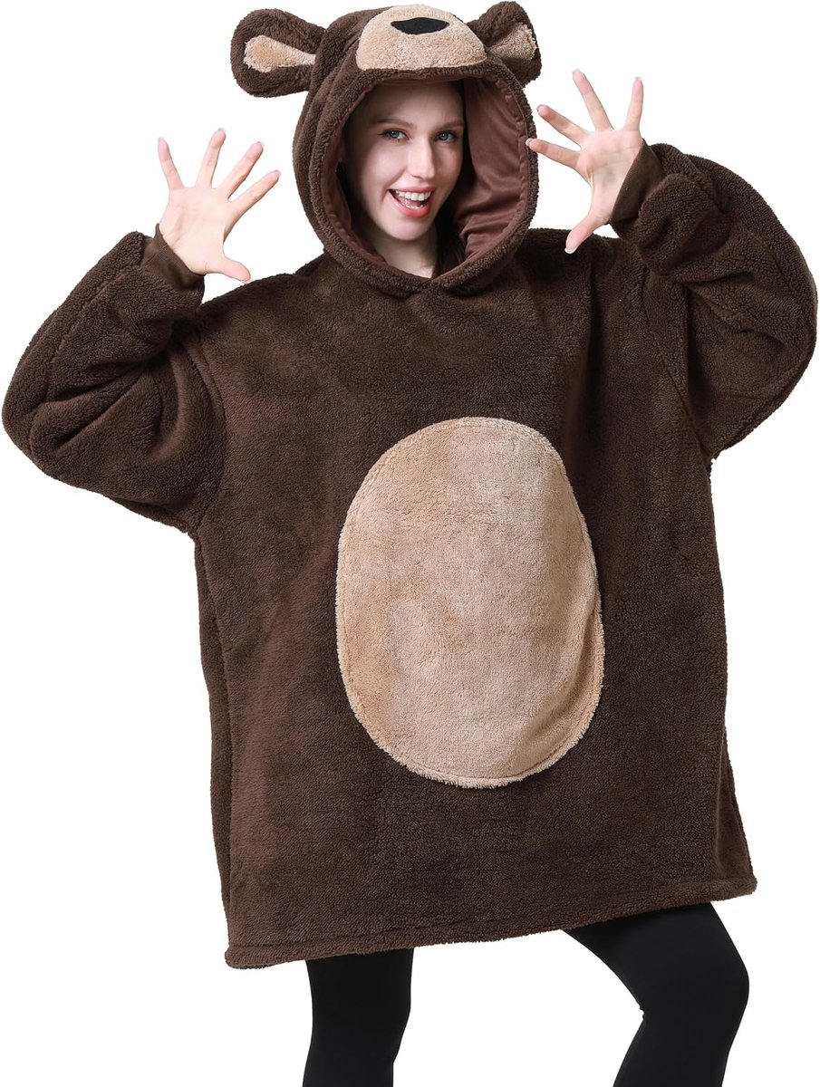 dressfan Beer-kostuum, hoodie, carnaval, Halloweenkostuum, microvezel en sherpa deken, hoodie voor dames en heren