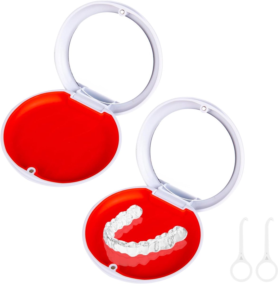 2 stuks tandspanendoos met spiegel, draagbare prothesendoo, tandprothesehouder, tandschijbdoos, knirsschienedoos, prothesendoo, gebitsdoos, doos voor tandschijb, tandspanendoos, tandprothesedoos - wit