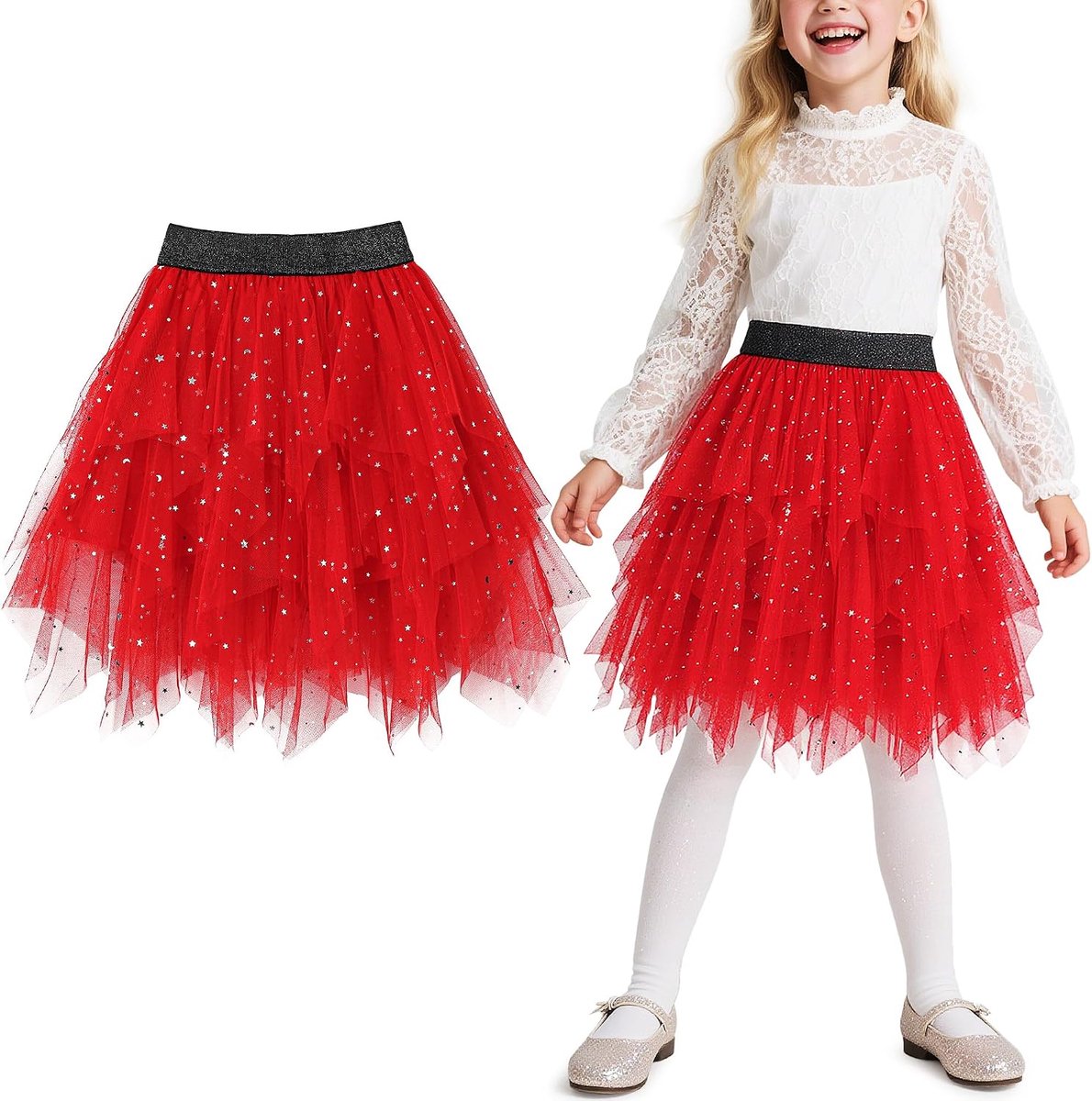 Rokken, Elastische Hoge Taille Onregelmatige Tule Balletrok met Onderrok, Plooirok Carnaval Kostuum Elegante Tutu Prinsessenrok Feest voor 5-12 Jaar