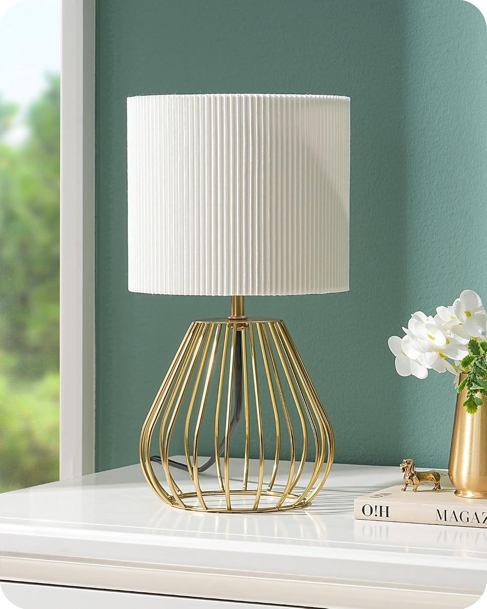 Elegante Tafellamp met Geplooide Lampschaduw en Stabiele Metalen Basis, 2700K Warm Wit Licht