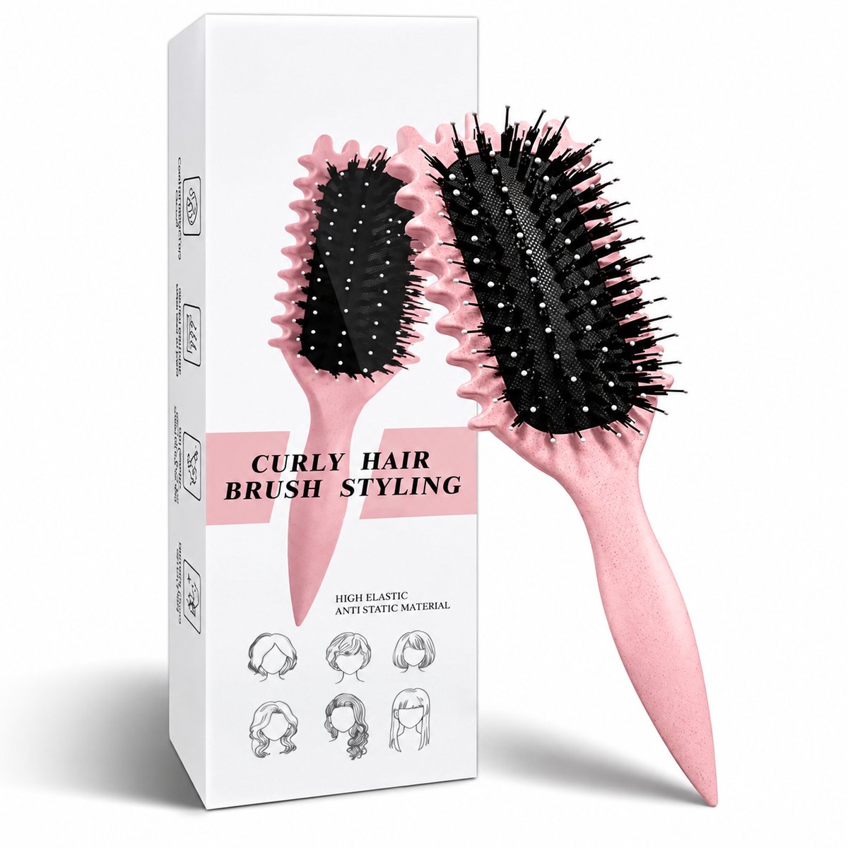 MONTKIARA Curling Brush – Roze – Defining Styling Brush met Prongs – Krullenborstel voor Definiëren, Kammen & Vormgeven van Krullend Haar – Dames & Heren