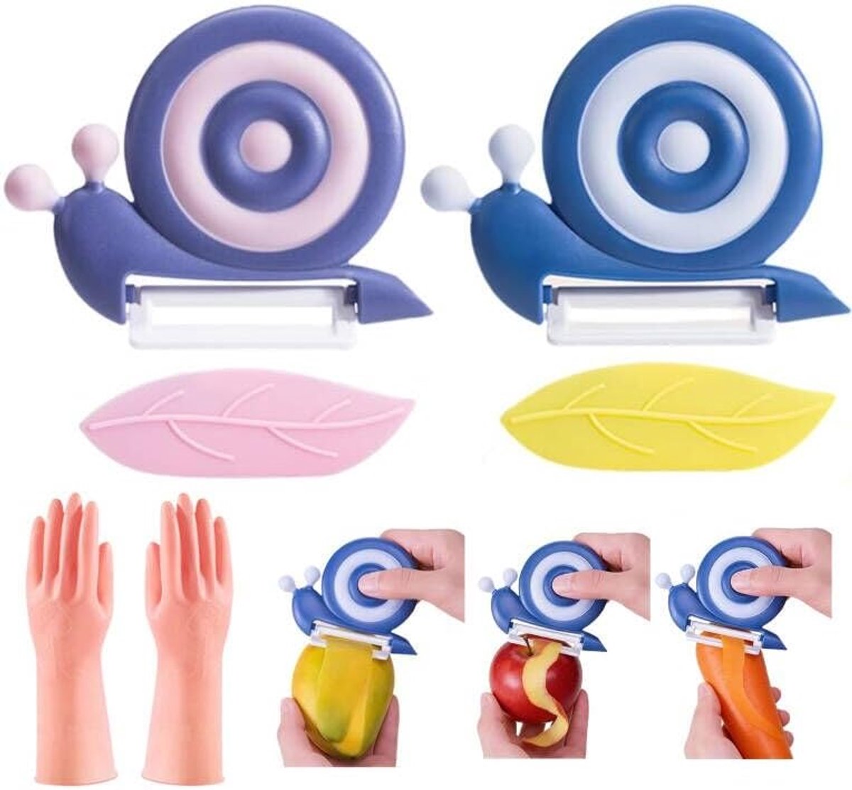 Slak, keramische aardappelschiller, 2 stuks, draagbare fruitschiller met antislip handgreep en beschermhoes voor camping en huishoudelijk gebruik